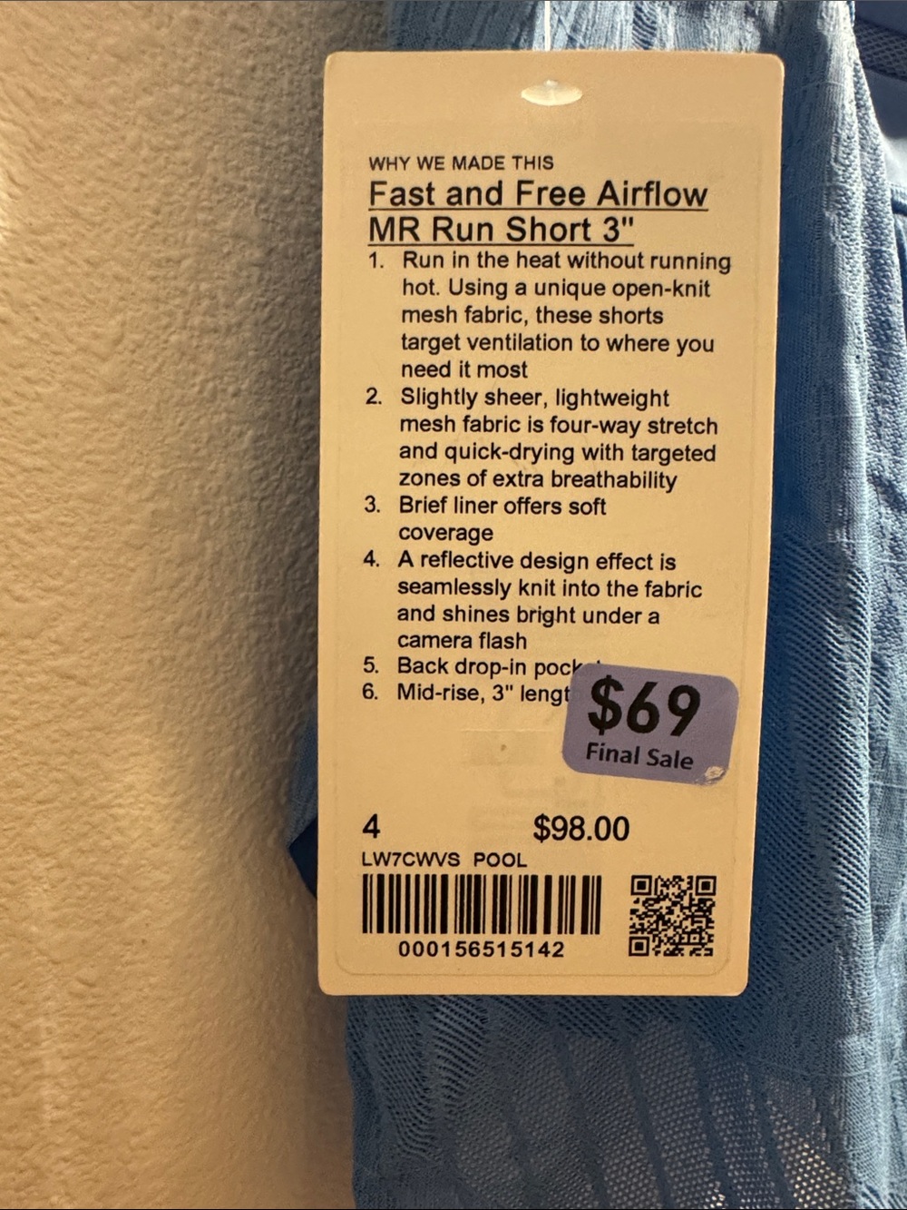 Lululemon Fast and Free Airflow MR Run Short 3” NWT SIZE 4 - Picture 5 of 6